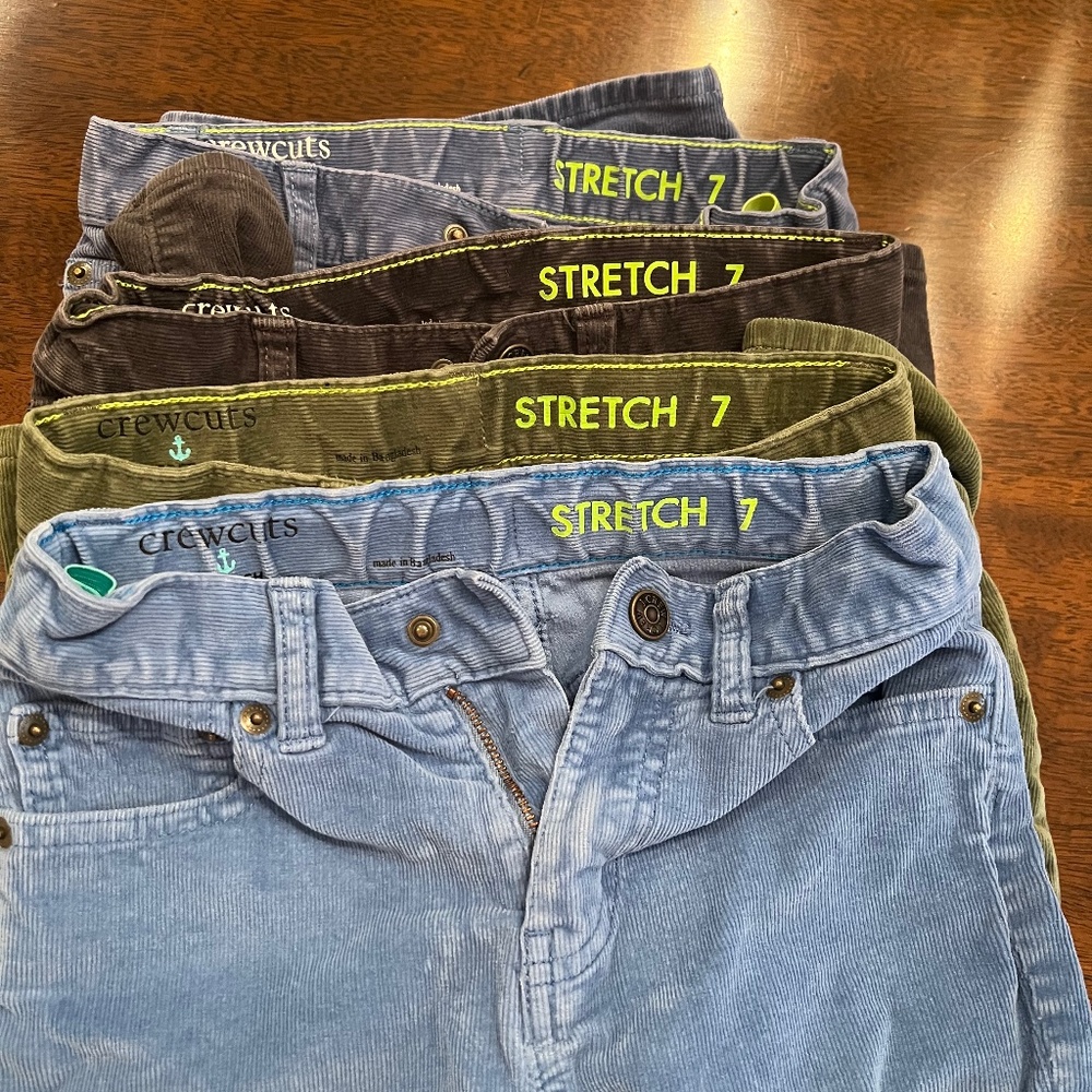 4 stretch boys' courderoy pants by crewcuts, Sz 7